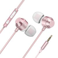 Stereo Headset,Sacow 3.5mm Magnetic Metal in Ear Microphone Headset Super Bass Music Earphone (Pink)