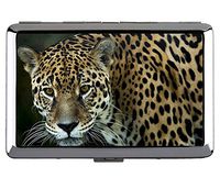 Cute Stainless Steel Id Or Cigarettes Case (King Size),Jaguar Cat Family Leopard Cigarette Box Metal Silver for 14 Cigarettes