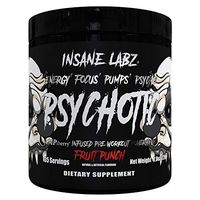 Insane Labz Psychotic Black Edition Mid Stimulant Pre Workout Powder, Energy Focus Pumps, Loaded with Creatine Beta Alanine Taurine Fueled by AMPiberry, 35 Servings Fruit Punch