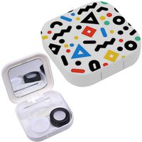 Portable Contact Lens Case Box Travel Kit Mirror + Bottle + Tweezers Container Holder [ Trendy Memphis Style ]