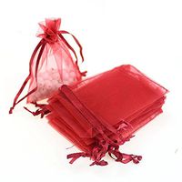 WSERE 100 Pieces Organza Gift Bags Drawstring Packing Bag Wedding Birthday Party Favors Jewelry Mesh Pouches, 3.6×2.8 inches(Red)