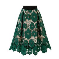 Casual Skirt,Meet&sunshine Womens Crotch Lace Knee Length Ladies Soft Stretch Flared Printed Skater Skirt (Green, XXXXXL)