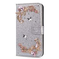 Amocase Glitter Case with 2 in 1 Stylus for Huawei Mate 20,Luxury Diamond 3D Crystal Butterfly Flower Magnetic Wallet Soft PU Leather Stand Shockproof Case for Huawei Mate 20 - Silver