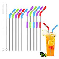 TimeTop Stainless Steel Straws with Silicone Tips can be Straight and Bendable with Cleaning Brush for Juice Cocktail Shakes and Other Beverages(12 PCS)