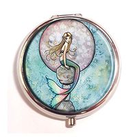 AmSun Mermaid Full Moon Custom Round Pill Case Medicine Pocket Wallet Travel Vitamin Decoration Box Holder