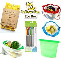 Eco-Friendly Starter Kit Reusable Straws Produce Bags Silicone Baggies and Beeswax Wraps