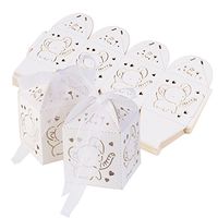 ROSENICE Pattern Candy Boxes Hollow Elephant Gift Bags Wedding Favors Ribbons 50pcs White