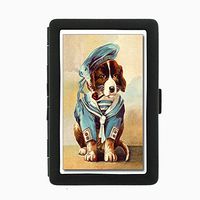 Perfection In Style Black Color Metal Cigarette Case Vintage Dog Design 022