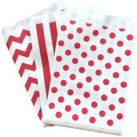 Red and White Stripe Chevron Dot Paper Treat Sacks - 5.5 x 7.5 Inches - 48 Pack