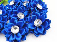 20pcs Satin The Ribbon Flowers with The Appliques Craft DIY Wedding Mix Upick (Deep Blue)