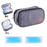 Dual Layer Insulin Travel Cooler Case Bag Wet Dry Separation Diabetes Medication Insulin Pen Syringe Needle Wipes Protector Insulated Cooler Carry Case 2 Ice Pack