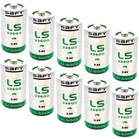 10x SAFT LS33600BA Size D 3.6V 1700mAh Lithium Battery for Smart Munitions, RFID Tracking, Intrusion Sensors, Invisible Fencing, Theft Prevention, Locator Beacons, Fleet Monitoring