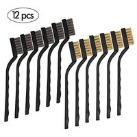 Annietfr 12 pieces Wire Brush (Stainless Steel + Brass) Scratch Brush, Curved Handle Masonry brush Wire bristle for Cleaning Welding Slag and Rust