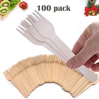 6.5" Disposable Wooden Forks - Natural Birch Wood, Biodegradable, Compostable and Eco-Friendly Cutlery For Parties, Events, College, Kitchen & Home - 100 Pack