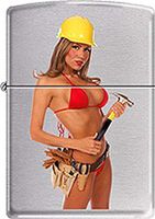Sexy Hard Hat Construction Lady Pin Up Chrome Zippo Lighter