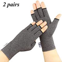 Arthritis Gloves, 2 Pairs Compression Gloves for Women Men, Fingerless Gloves Support and Warmth for Hands, Finger Joint, Relieve Pain from Rheumatoid, Osteoarthritis, RSI (Gray, Large-2 Pairs)