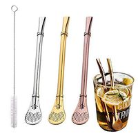 Stainless Steel 304 Stirring Spoon Straw Set Anti-clogging, 3 Pack Drinking Spoon Straws with a Brush