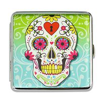 Hard Box Cigarette Wallet Carrying Case for 100 mm Cigarettes, Cash & Cards - Sugar Skull