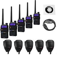 BaoFeng 5 Pack UV-5RTP 8W Dual Band Two Way Radio (High Power Version of UV-5R) with 5 Remote Speakers + 1 Programming Cable