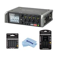 Zoom F4 Multitrack Field Recorder with Timecode - 8x AA Ni-MH Batteries With Charger, Microfiber Cloth
