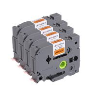 Molshine Compatible Tze Fluorescent Adhesive Tape,Replacement for Brother P-Touch TZeB11 TZe-B11 TZB11 TZ-B11 Laminated Label Tape,Black on Fluorescent Orange,6mm x 5m(1/4 inch x 16.4 feet),4 Pack