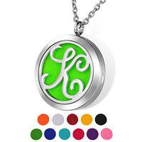 HOUSWEETY Aromatherapy Essential Oil Diffuser Necklace-Stainless Steel Locket Pendant,11 Refill Pads Letter K