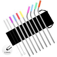 Stainless Steel Straws Set of 8, Tker 10.5 inch Metal Reusable Drinking Straws for 30oz / 20oz Tumblers with Silicone Tips(4 Straight|4 Bent|2 Brushes)