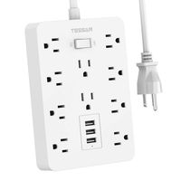 Power Strip, TESSAN Mountable Extension Cord with 3 USB Charger, 10 Widely Spaced AC Outlets, 1875W/15A 4FT Cord, Built-in Security Module Safeguard Home and Office Devices, White
