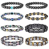 Subiceto 8 Pieces Magnetic Hematite Bracelets for Men Women 8mm Tiger Eye Stone Beads Elastic Bracelet Set Natural Stone Bracelet Bangle