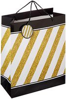Creative Converting 325110 Black & Gold Gift Bag Party Supplies, 12” x 10” x 5”, Multicolor