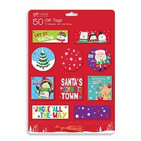 The Home Fusion Company 50 Cute Christmas Xmas Gift Tags Round Square Rectangle with Thread Kids Tags