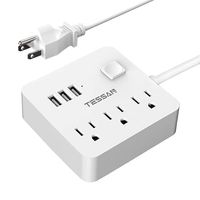 Power Strip 3 USB 3 Outlet, Desktop Charging Station 5 ft Extension Cord for Cruise Ship Accessories Plug Extender - White (Renewed)
