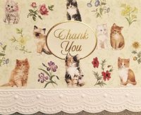 Carol Wilson Fine Arts Cute Cats on Green Thank You Note Cards Set