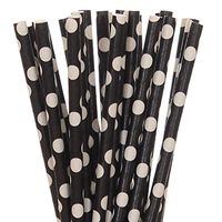 Black with White Polka Dot Paper Straws (25)