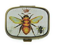 Value Arts Imperial French Honey Bee Pill Box, Brass and Glass, 2.25 Inches Long