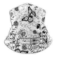 Neck Gaiter Face Cover Scarf Balaclava Lightweight Breathable Fishing Running Cycling (White FlowerButterfly-1)