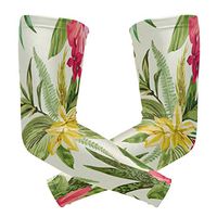 LEVEIS Tropical Hawaiian Plumeria and Hibiscus Flowers Arm Sleeves UV Protection for Men Women Sunblock Protective Gloves Running Golf Cycling Driving Long Arm Cover 1 Pair