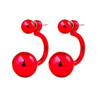 1 Pair Women Fashion Double Ball Stud Earrings Ear Jacket Jewelry Accessory (Red)