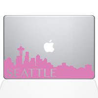 The Decal Guru Seattle Skyline Decal Vinyl Sticker, 13" MacBook Pro (2015 & Older Models), Pink (2331-MAC-13P-BG)