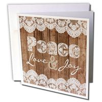3dRose Rustic Wood and Lace Image Peace, Love and Joy - Greeting Cards, 6 x 6 inches, set of 12 (gc_172142_2)