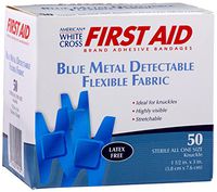 American White Cross Blue Metal Detectable Adhesive Strips, Sterile, Lightweight Flex 1-1 per 2" x 3" Knuckle, 50 per Box, 24 Box per Case (Pack of 1200)