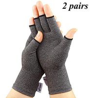 Arthritis Gloves, 2 Pairs Compression Gloves for Women Men, Fingerless Gloves Support and Warmth for Hands, Finger Joint, Relieve Pain from Rheumatoid, Osteoarthritis, RSI (Gray, Medium-2 Pairs)