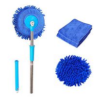 Meirun 360 Degree Spin Wet Mop, Microfiber Chenille Flexible Handle Car Cleaning Set with Mop Head, Cleaning Cloth (Blue mop+Blue Head+2 Rag)