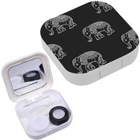 Portable Contact Lens Case Box Travel Kit Mirror + Bottle + Tweezers Container Holder [ Elephant Black ]