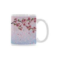 House Decor Trend Mug,Sakura Twig Blossom Leaves on Background of Colorful Flying Petals Flourish Artwork for Office Travel,3"W x 3.8"H