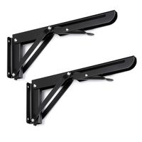Sumnacon Sturdy Folding Shelf Brackets - Heavy Duty Metal Triangle Table Bench Folding Shelf Bracket 10 Inch, 2 Pcs Folding Shelf Hinge Wall Mounted, Max Load 132lb (Black)