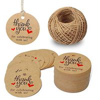 Round Gift Tags,Baby Shower Tags,Thank You for Celebrating with Us Tags,100 Pcs Kraft Thank You Tags for Wedding Party Favors with 100 Feet Natural Jute Twine,Brown