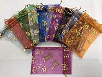 Lanswe 100 Pack Sheer Organza Drawstring Bags Butterfly Floral Print Jewelry Pouches Candy Gift Bags Wedding Party Favor Mesh Christmas Pouches (Mixed, 5''x7'')