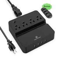 Power Strip Surge Protector with USB Ports - VANZAVANZU 4 USB 4 Outlet 5 Ft Cord Multi protection Quick Charging iPhone Stand for Cruise Ship Desk Nightstand Accessories Office Tables Travel - Black