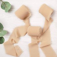 Doris Home Handmade Fringe Chiffon Silk-Like Ribbon 2" x 7Yd Set of 3 Rolls Ribbons for Wedding Invitations, Bouquets, Gift Wrapping (3 Rolls Nude)